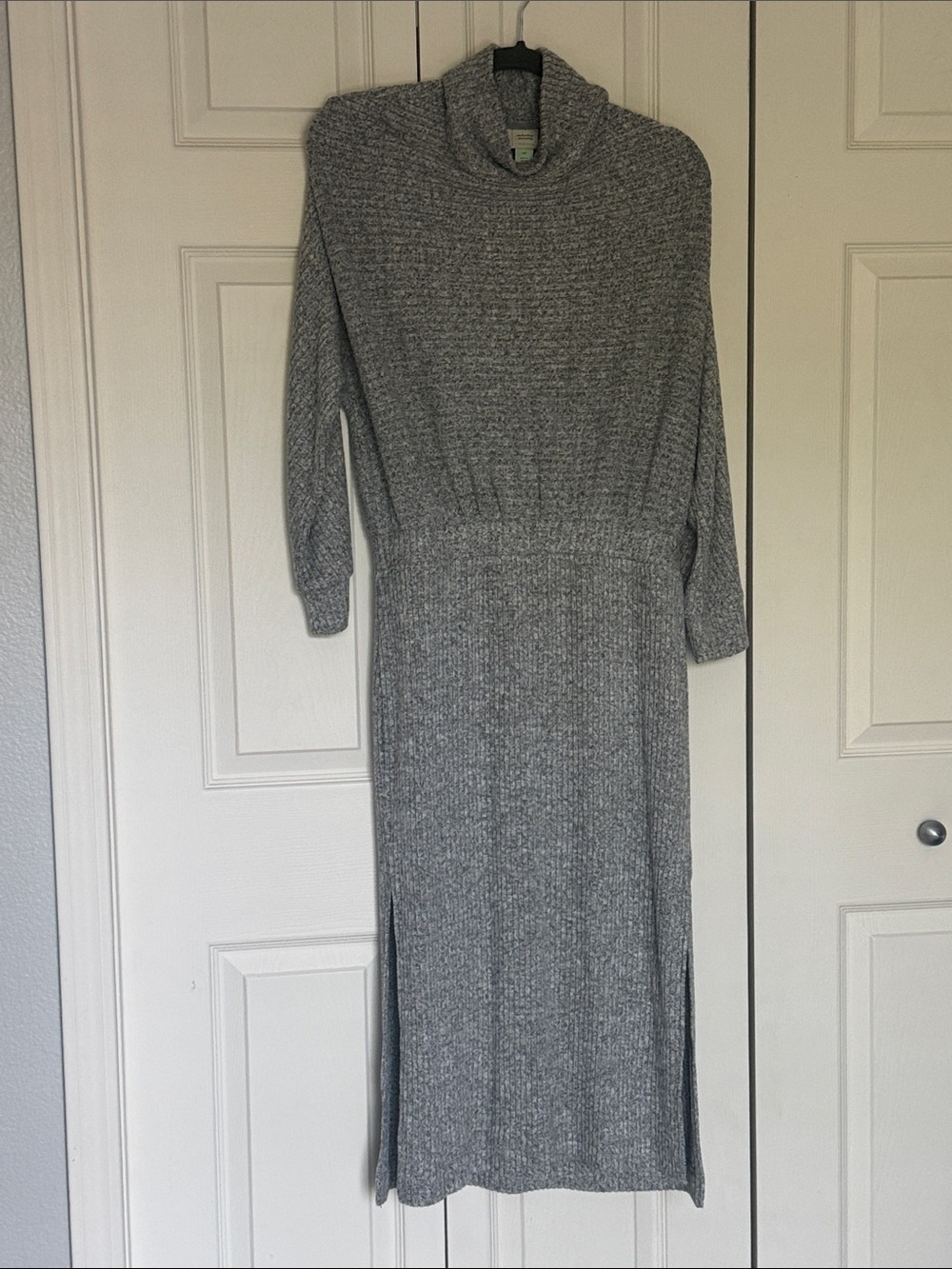 Long Sleeve Grey Knit Turtleneck Dress
